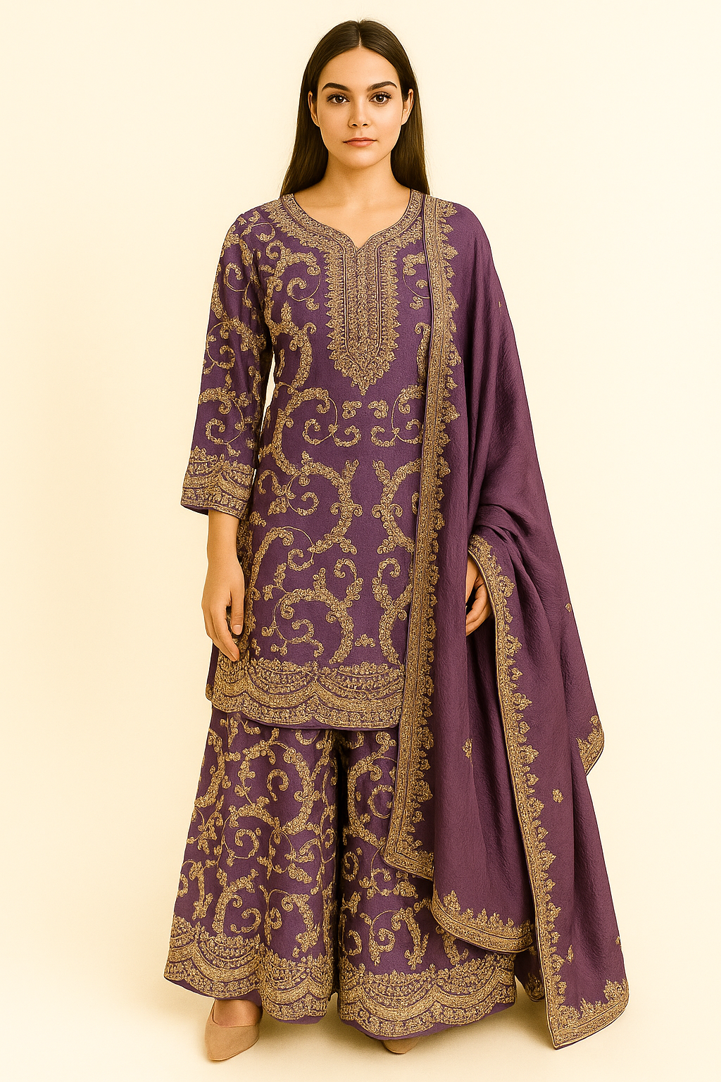 Lavender Embroidered Sharara Set with Dupatta